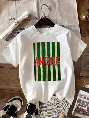 Super cute Women's White T-Shirt with Watermelon Slice & 'AMORE' Italian Text!